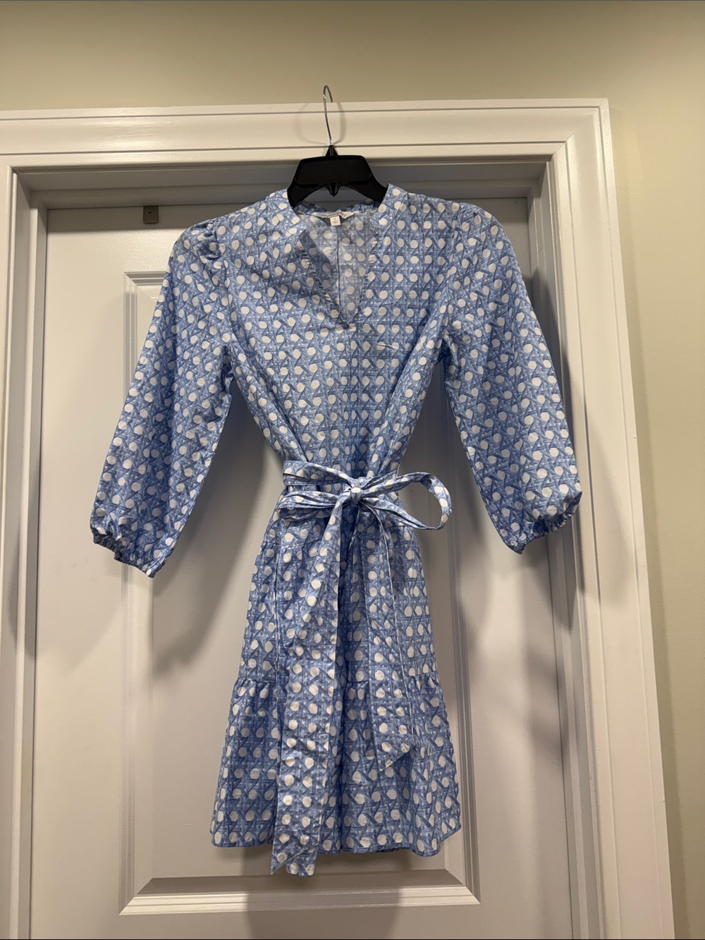 crown & ivy Light Blue and White Printed Midi Dress